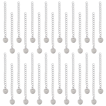 50Pcs 304 Stainless Steel Curb Chain Extender, End Chains with 202 Stainless Steel Flat Round Chain Tabs, Stainless Steel Color, 57~60mm