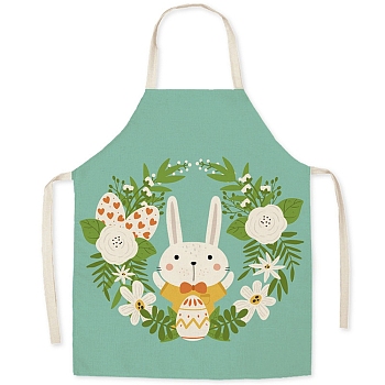 Cute Easter Egg Rabbit Pattern Polyester Sleeveless Apron, with Double Shoulder Belt, for Household Cleaning Cooking, Medium Aquamarine, 470x380mm