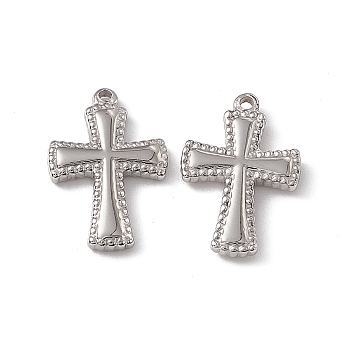 Non-Tarnish 201 Stainless Steel Pendants, Cross Charm, Stainless Steel Color, 18.5x12.5x2.5mm, Hole: 1.2mm