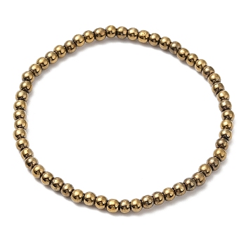 Synthetic Non-Magnetic Hematite Round Beaded Stretch Bracelets, Gold, Inner Diameter: 2-5/8 inch(6.56cm), Beads: 4.3mm