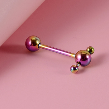 304 Stainless Steel Tongue Rings, Rainbow Color, 16mm, Pin: 1.6mm