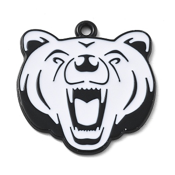 Alloy Pendants, with Enamel, Black And White Beast, Bear, 26.5x25.5x1.5mm, Hole: 1.5mm