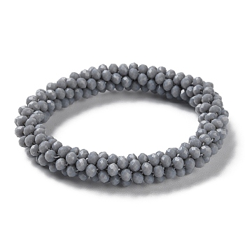 Crochet Glass Beads Braided Stretch Bracelet, Nepel Boho Style Bracelet, Dark Gray, Inner Diameter: 1-7/8 inch(4.9cm)