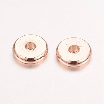 Real Rose Gold Plated Brass Spacer Beads, Nickel Free, Flat Round, 7x2mm, Hole: 2mm