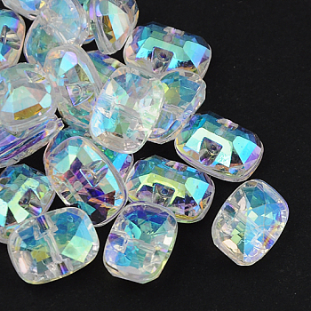 Taiwan Acrylic Rhinestone Buttons, Faceted, 1-Hole, Rectangle, Clear, 16x11.5x7mm, Hole: 1mm