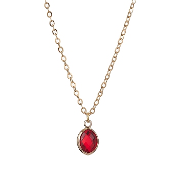 Glass Oval Pendant Necklaces, with Brass Cable Chains, Red, 18.19 inch(462mm)