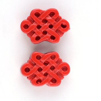Cinnabar Beads, Chinese Knot, FireBrick, 10~11x15~16x5mm, Hole: 1.5mm