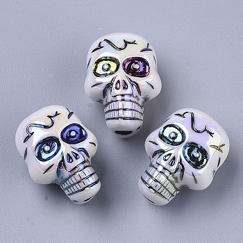 Plating Acrylic Beads, AB Color Plated, Skull, White, 23x17x15mm, Hole: 3.8mm, about 167pcs/500g