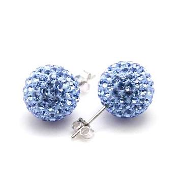 925 Sterling Silver Austrian Crystal Rhinestone Ear Studs, with Ear Nuts, Round, 206_Sapphire, 12mm, Pin: 0.8mm