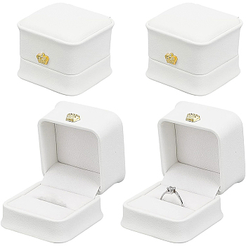 BENECREAT PU Leather Ring Box, Flip Box, Square, White, 5.85x5.8x4.9cm