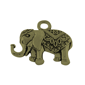 Elephant Tibetan Style Alloy Pendants, Cadmium Free & Lead Free, Antique Bronze, 29x33x7mm, Hole: 4.5mm, about 39pcs/570g