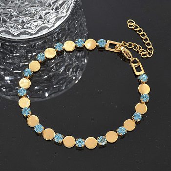 304 Stainless Steel Rhinestone Cup Chain Bracelets for Women, Flat Round, Ion Plating(IP), Golden, 7-1/4 inch(18.5cm)