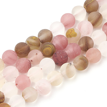 Tigerskin Glass Beads Strands, Frosted, Round, 8mm, Hole: 1mm, about 47pcs/strand, 15.5 inch