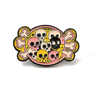 Gothic Enamel Pin, Electrophoresis Black Alloy Brooch for Clothes Backpack, Skull Pattern, 19x30x1.5mm