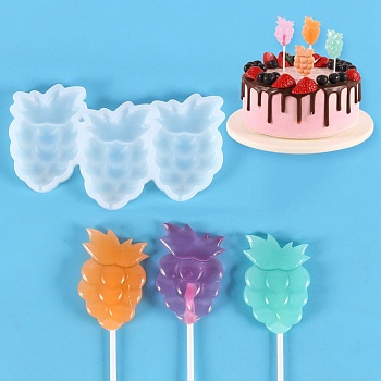 Grape Shape Food Grade Silicone Lollipop Molds, Fondant Molds, for DIY Edible Cake Topper, Chocolate, Candy, UV Resin & Epoxy Resin Jewelry Making, White, 66x108x6.5mm, Inner Diameter: 49x34mm, Fit for 2mm Stick