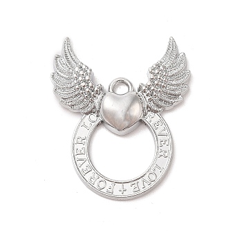 Alloy Pendants, Wing with Heart Charm, Platinum, 42x36x5mm, Hole: 3mm