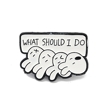 Cartoon Rabbit What Should I Do Enamel Pins, Bunny Alloy Brooch for Backpack Clothes, White, 22x30.5mm