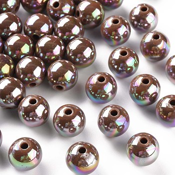 Opaque Acrylic Beads, AB Color Plated, Round, Camel, 12x11mm, Hole: 2.5mm, about 566pcs/500g