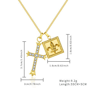 Stainless Steel Gold Cross Star Necklace, with Shell Earrings Set
