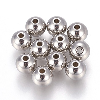 201 Stainless Steel Beads, Round, Stainless Steel Color, 8x7mm, Hole: 1.8~2mm