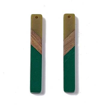 Opaque Resin & Walnut Wood Big Pendants, Rectangle Charms, Dark Green, 52x7x3.5mm, Hole: 1.8mm