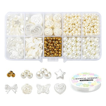 DIY Imitation Pearl Plastic Stretch Bracelet Making Kit, Mixed Color, 4~18mm, Hole: 1~1.6mm