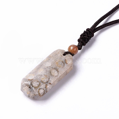 Dyed Natural Fossil Coral Rectangle Pendant Necklace with Nylon Cord for Women(NJEW-C002-05)-2