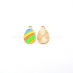 Zinc Alloy Enamel Pendants, Light Gold, Anti Lost Pendant, for Easter, Egg with Stripe, Colorful, 22x14.5x1.5mm, Hole: 2.4mm(ENAM-SZC0001-02E-KCG)
