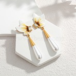 304 Stainless Steel Stud Dangle Earrings, Teardrop, with Plastic and Glass Rhinestone, Golden, 69x23mm(SA-CBA065A-07G)