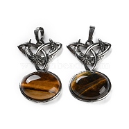 Natural Tiger Eye Pendants, with Brass Findings, Lead Free & Cadmium Free, Moon with Oval, 34x24x6mm, Hole: 6.5x5mm(G-F777-02AS-06)