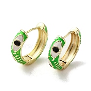 Horse Eye Real 18K Gold Plated Brass Hoop Earrings, with Enamel, Lime Green, 22~22.5x6mm(EJEW-Q797-07G-05)