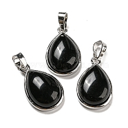 Natural Obsidian Pendants, Teardrop Charms with Platinum Plated Brass Snap on Bails, 24x15x7.5mm, Hole: 4x8mm(G-I358-B22)