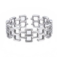 304 Stainless Steel Square Open Cuff Ring, Chunky Hollow Ring for Women, Stainless Steel Color, US Size 7(17.3mm)(RJEW-T023-15P)