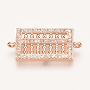 Brass Micro Pave Cubic Zirconia Links, Abacus, Clear, Rose Gold, 26x12.5x2mm, Hole: 1.5mm(ZIRC-T004-31RG)