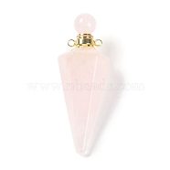 Natural Rose Quartz Faceted Cone Openable Perfume Bottle Big Pendants, with 304 Stainless Steel Findings, Golden, 49.5~51.5x18.5x18.5mm, Hole: 1.8mm(G-L524-18G-12)