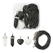 DIY Stone Pendant Necklace Making Kit, Including Heart & Bullet Natural White Jade & Black Stone Pendants, Waxed Cotton Cord Necklace Making, 8Pcs/box(DIY-YW0007-14)