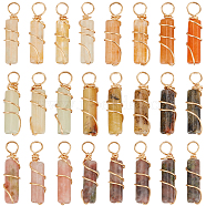 24Pcs 3 Style Natural Jade Pendants, Natural Plum Blossom Jade & Jade, with Real 18K Gold Plated Eco-Friendly Copper Wire Wrapped, Column, Real 18K Gold Plated, 18.5~21x5mm, Hole: 3~3.7mm, 8pcs/style(FIND-FG0001-61)