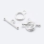 925 Sterling Silver Toggle Clasps, Ring, Silver, Ring: 12.5x9x1.5mm, Hole: 2mm, Bar: 15~16.5x6x2mm, Hole: 2mm(STER-K167-078S)