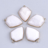 Electroplate Natural White Jade Pendants, with Iron Findings, Arrows, Golden, 30~31x22.5x6~7mm, Hole: 1.8mm(G-S344-20G)