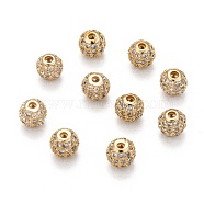 Brass Cubic Zirconia Beads, Round, Golden, 6mm, Hole: 1.5mm(ZIRC-F001-02G-6MM)