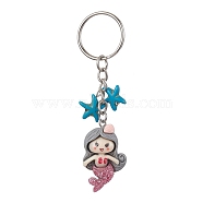 Mermaid Opaque Resin Pendant Keychain, with Starfish Synthetic Turquoise and Iron Split Key Rings, Light Grey, 9.2cm(KEYC-JKC00624-05)