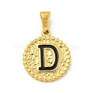Ion Plating(IP) 304 Stainless Steel Enamel Pendants, Golden, Flat Round with Letter Charm, Letter D, 21x18x2mm, Hole: 8x3.5mm(STAS-R231-19D-G)
