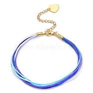 Segment Dyed Polyester Threads Multi-strand Bracelets, with Golden Plated 304 Stainless Steel Heart Charms and Lobster Claw Clasps, Blue, 7-5/8 inch(19.3cm)(BJEW-JB05672-01)
