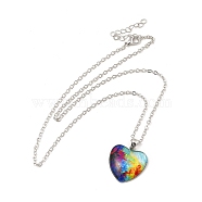 Glass Heart with Cloud Pendant Necklace, Platinum Alloy Jewelry for Women, Colorful, 20.24 inch(51.4cm)(NJEW-H165-01D)