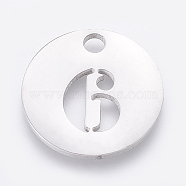 304 Stainless Steel Pendants, Cut-Out, Hollow, Flat Round with Number, Stainless Steel Color, Num.6, 19x1.5mm, Hole: 2.5mm(X-STAS-F233-06-P)