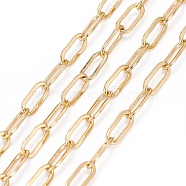 3.28 Feet Soldered Brass Paperclip Chains, Flat Oval, Drawn Elongated Cable Chains, Long-Lasting Plated, Real 18K Gold Plated, 6x2x0.5mm(X-CHC-G005-06G)