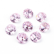 Pointed Back & Back Plated Glass Rhinestone Cabochons, Grade A, Faceted, Flat Round, Light Rose, 10x5mm(RGLA-J012-10mm-223)