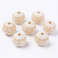Unfinished Natural Wood European Beads, Large Hole Beads, for DIY Painting Craft, Laser Engraved Pattern, Round with Flower Pattern, Antique White, 20x18mm, Hole: 4mm(WOOD-S057-007B)