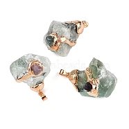 Raw Rough Natural Green Fluorite Pendants, Nuggets Charms with Brass Edge & Iron Findings, Golden, 32.5~44.5x21~33x18.5~32.5mm, Hole: 4x7.5mm(G-T138-175A)