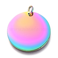 Ion Plating(IP) 304 Stainless Steel Charms, Manual Polishing, with Jump Rings, Blank Stamping Tag, Flat Round, Rainbow Color, 25x1mm, Hole: 3.5mm(EJEW-L238-03F-M)